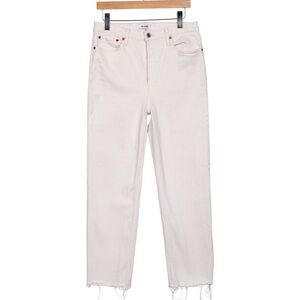 RE/DONE 70s Stovepipe High Rise Straight Leg Jeans Raw Hem White Denim | Size 29